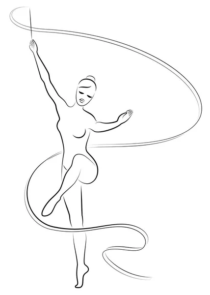 Rhythmische Sportgymnastik. Silhouette eines Mädchens mit Schleife. Schöne Turnerin. Die Frau ist schlank und jung. Vektorillustration — Stockvektor