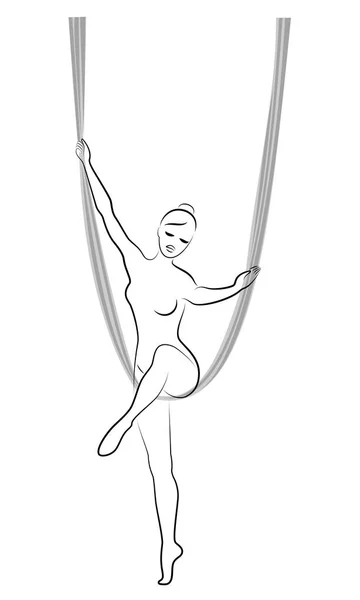 Vuela yoga. Yoga en la hamaca. La silueta de la muchacha delgada, que entra para los deportes, la meditación. Bien por tu salud. Ilustración vectorial — Archivo Imágenes Vectoriales