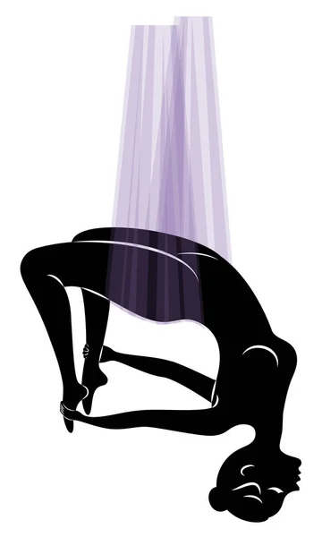 Vuela yoga. Yoga en la hamaca. La silueta de la muchacha delgada, que entra para los deportes, la meditación. Bien por tu salud. Ilustración vectorial — Archivo Imágenes Vectoriales