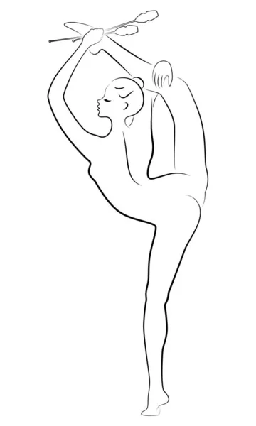 Gimnasia rítmica. La silueta de una chica con mazas. Gran gimnasta. La mujer es delgada y joven. Ilustración vectorial — Vector de stock