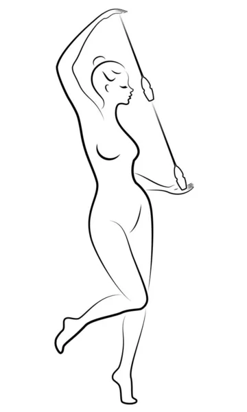 Ritmische gymnastiek. Silhouet van een meisje met knotsen. Geweldige turnster. De vrouw is slank en jong. Vectorillustratie — Stockvector