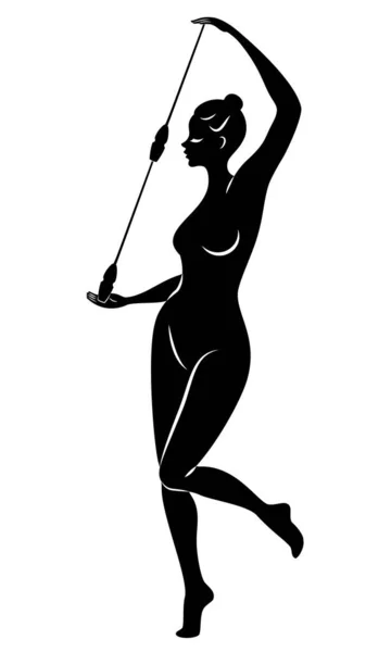 Ginnastica ritmica. La silhouette di una ragazza con le mazze. Gran ginnasta. La donna è magra e giovane. Illustrazione vettoriale — Vettoriale Stock