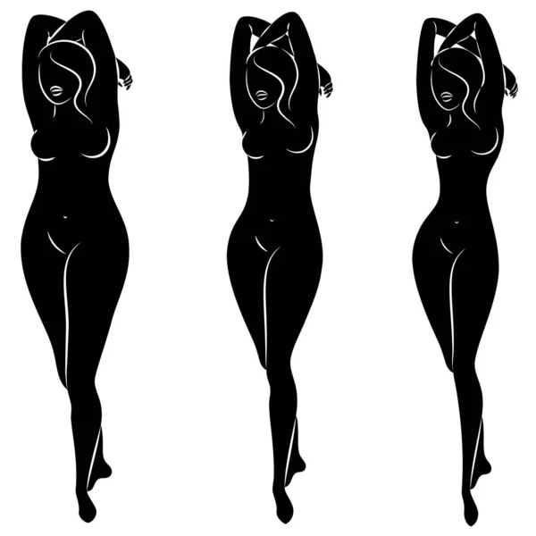Collecte Silhouette Une Belle Femme Fille Est Mince Mince Femme — Image vectorielle