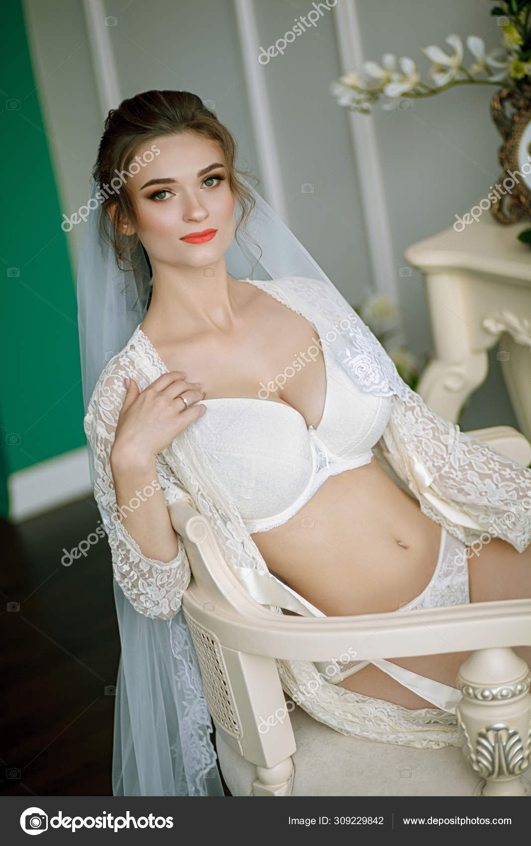 Morning Bride Beautiful Sexy Blonde Girl Posing White Lace Underwear Stock  Photo by ©JamGhost 309229842