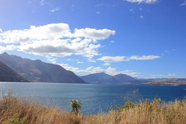Panorama do lago wakatipu na Nova Zelândia — Fotografia de Stock