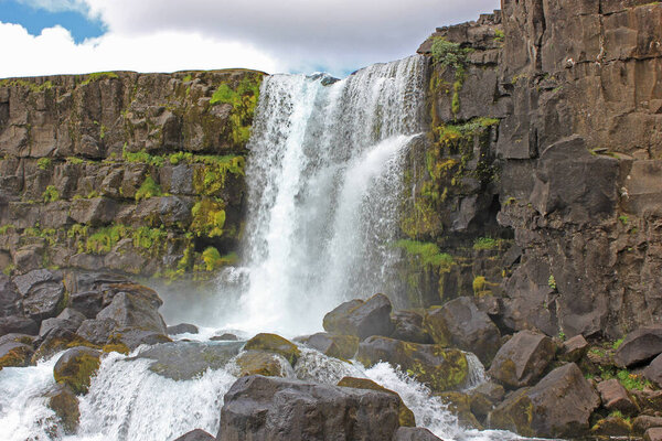 Oxararfoss waterfall in the thingvellir national park