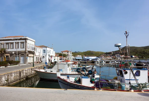 Abril 2019 Myrina Ilha Lemnos Grécia Vista Para Pitoresco Porto — Fotografia de Stock