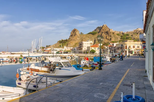 Duben 2019 Myrina Ostrov Lemnos Řecko Výhled Malebný Přístav Myrina — Stock fotografie