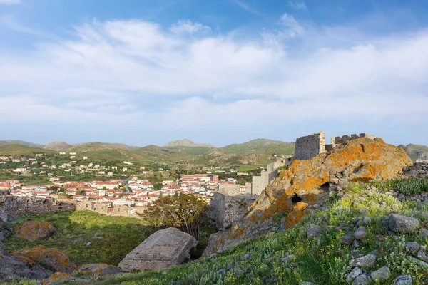 令人惊叹的景色 米丽娜村 莱姆诺斯岛 从老堡垒看到 — 图库照片