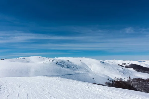 Snowy Pistes Skicentrum Pigadia Naoussa Griekenland — Stockfoto