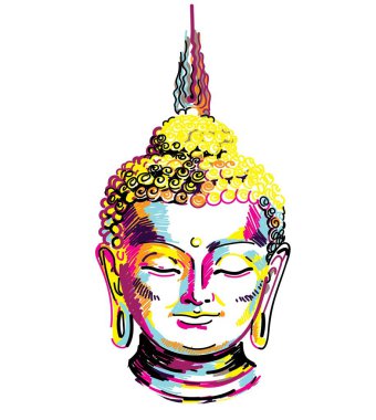 Buda. Çok renkli şık desen. Buda kafa Yoga, Nirvana baskı.