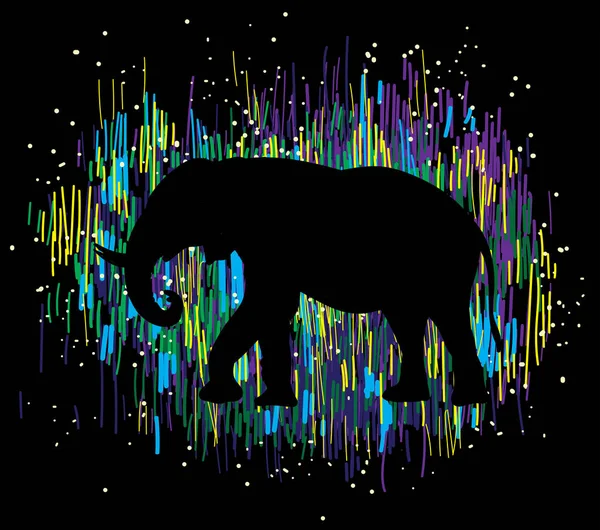 Estampado Elegante Con Silueta Elefante Africano Patrón Multicolor Brillante Rayas — Vector de stock