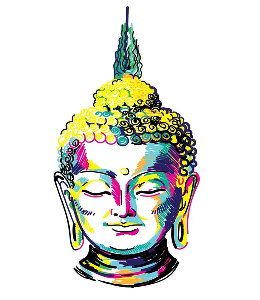 Buddha Berwarna Warni Pola Gaya Buddha Kepala Yoga Nirvana Cetak - Stok Vektor