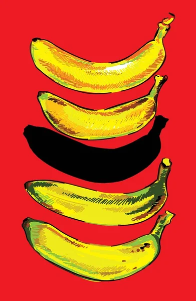 Banana poster. Rotten banana. Satire, humor. Bright multicolored background. Pop art drawing markers. — Stock Illustration Banana Poster Rotten Banana Satire Humor Bright Multicolored Background Pop Royalty Free Stock Illustrations