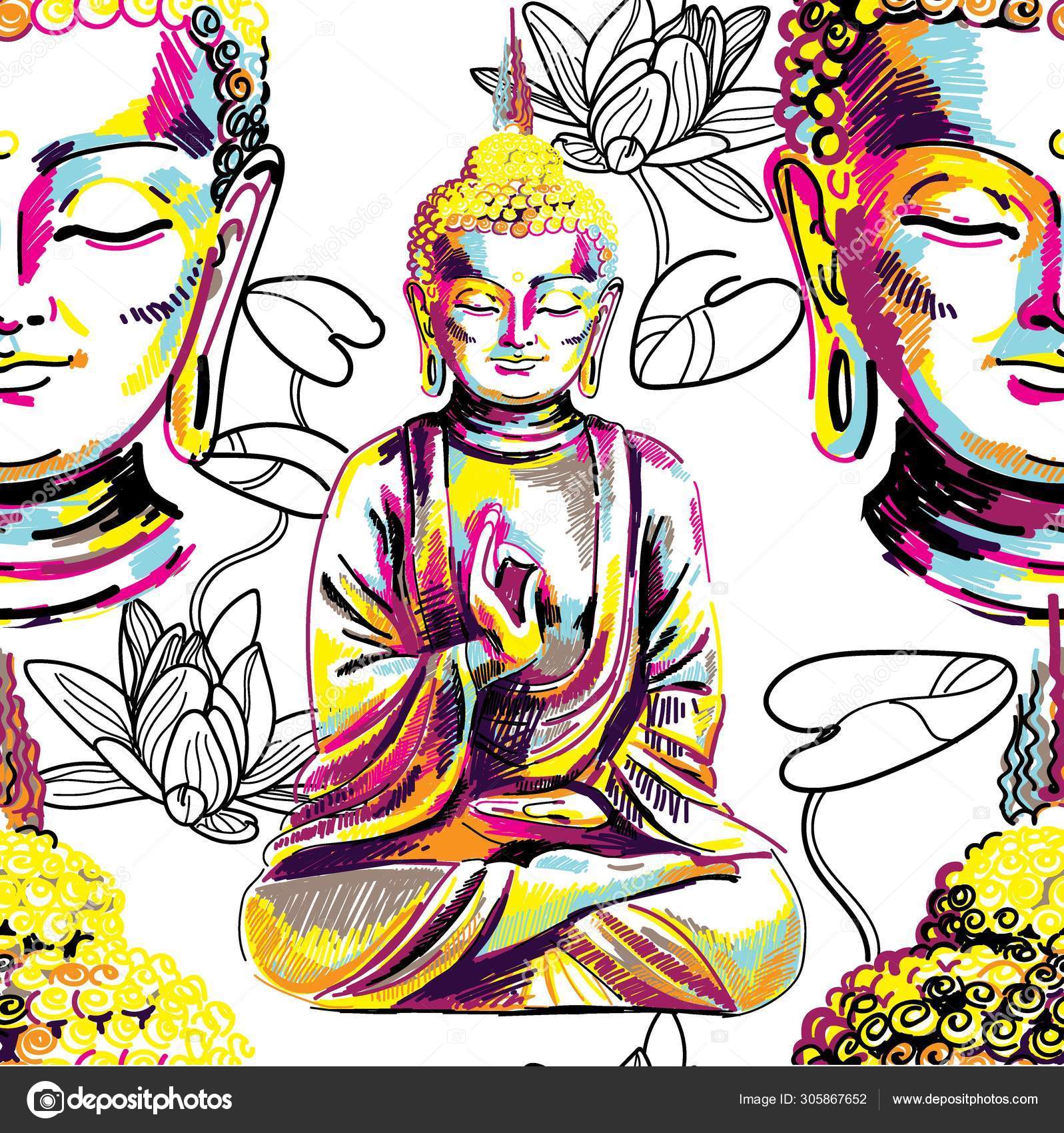 Illustration With Buddha Stock Illustration - Download Image Now - Buddha,  Black And White, Buddhism - iStock