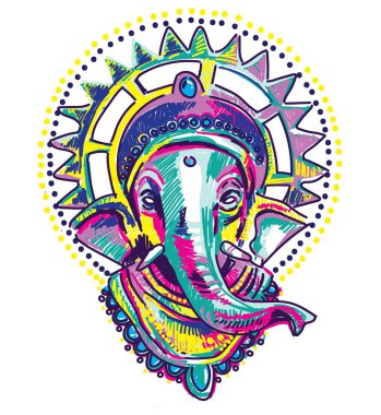 God Ganesh. Multicolored stylish sketch. Elephant head, Nirvana print, yoga. clipart