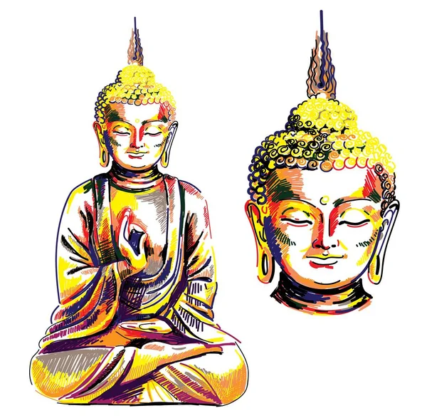 Buda Padrão Elegante Multicolorido Buda Sentado Pernas Cruzadas Yoga Impressão —  Vetores de Stock