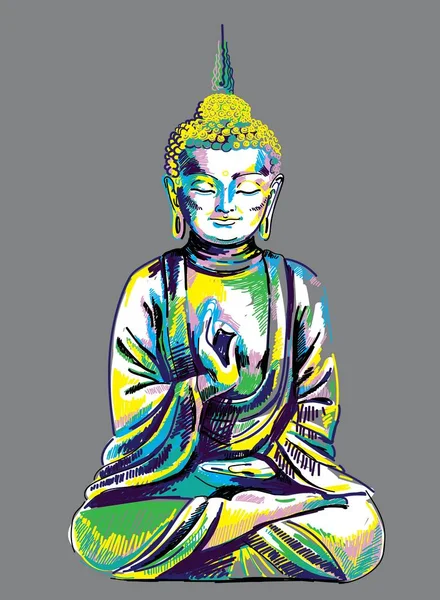 Buddha Berwarna Warni Pola Gaya Buddha Duduk Berkaki Silang Yoga - Stok Vektor