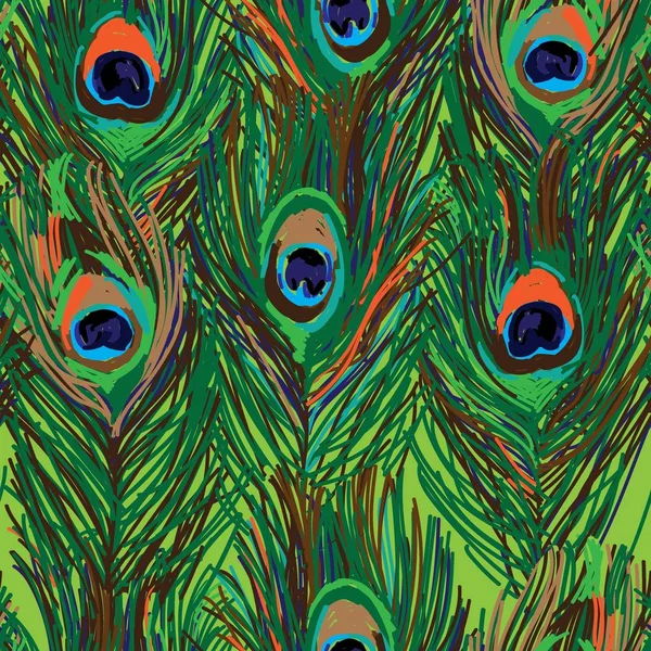 Бесшовный Рисунок Птичьими Перьями Павлинье Перо Яркий Разноцветный Фон Маркеры — стоковый вектор