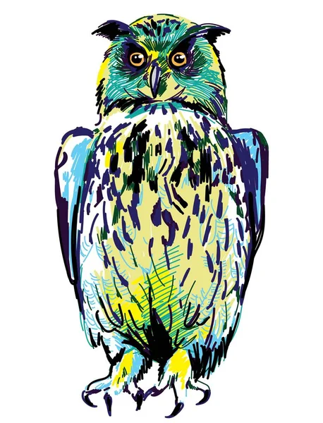 Hibou Mouches Écartant Ses Ailes Dessin Main Marqueurs Dessin Modèle — Image vectorielle