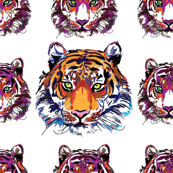 Bezproblemowy Wzór Tygrysów Pop Art Stylowe Kolorowe Tło Letni Nadruk — Wektor stockowy