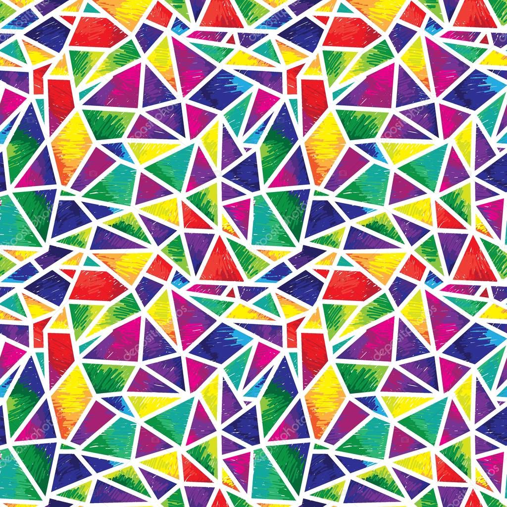 Abstract seamless pattern. Multicolored triangles, stained glass. Figure markers.