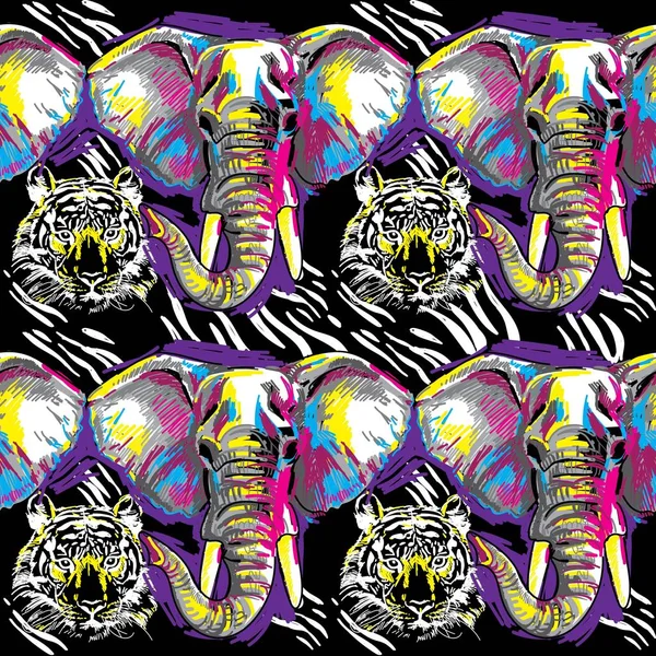 Fond Élégant Avec Des Animaux Modèle Sans Couture Éléphant Tigre — Image vectorielle