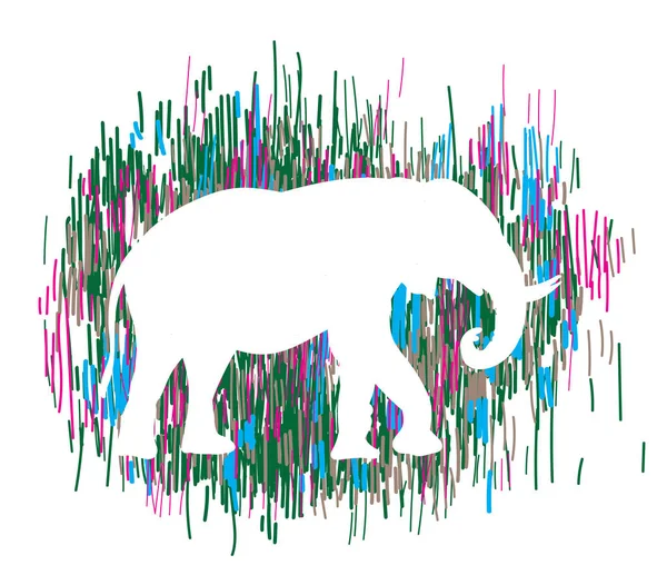 Estampado Elegante Con Silueta Elefante Africano Patrón Multicolor Brillante Rayas — Vector de stock