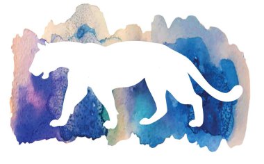 Leopar siluetiyle şık bir iz. Çok renkli, parlak desenli. Çizgiler, noktalar desen.