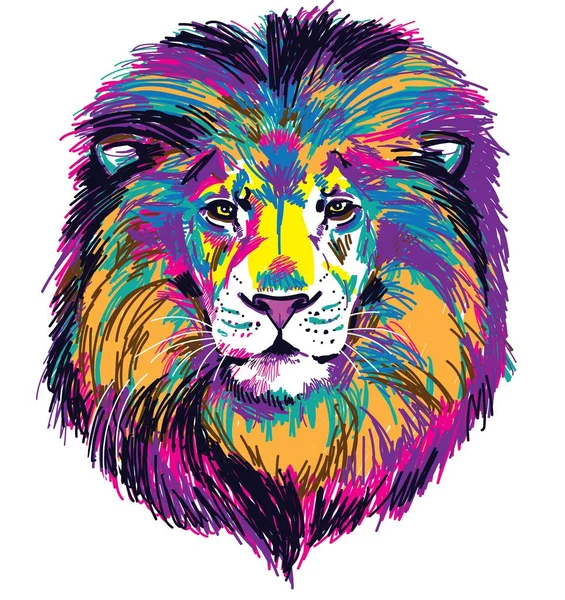 Head Lion Multicolored Pop Art Pattern Bright Print — Stock Vector