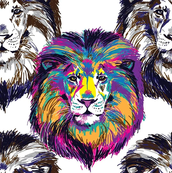 Nahtloses Muster Bei Den Löwen Der König Der Tiere Ein — Stockvektor