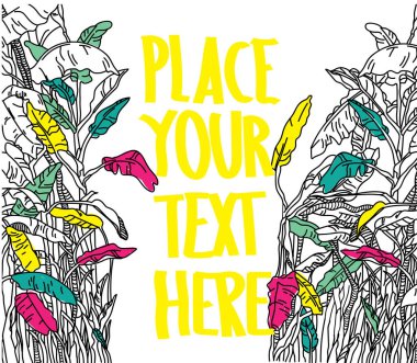 Palmiye ağaçları ile şık arka plan. Muz palmiye ağaçları, büyük yapraklar. Egzotik bitkiler.