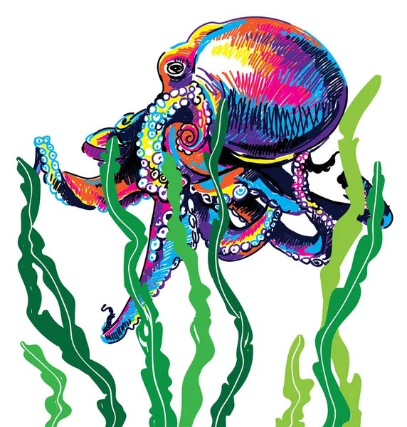 海藻のタコ ポップアートスタイルのスタイリッシュなパターン — ストックベクタ