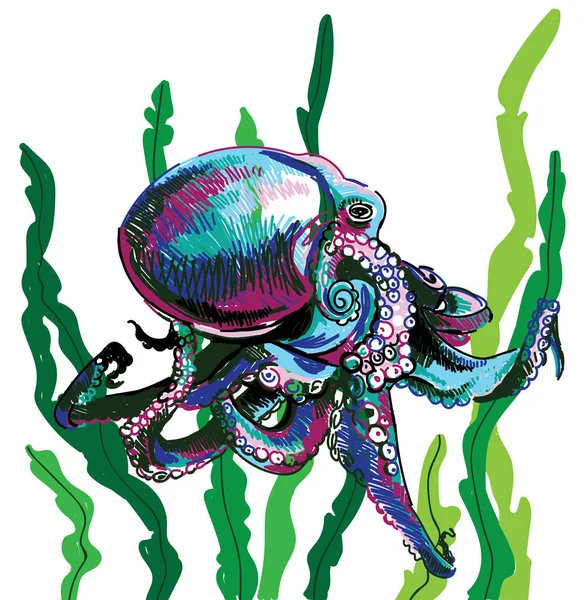 Octopus Merilevässä Tyylikäs Kuvio Pop Art Style — vektorikuva