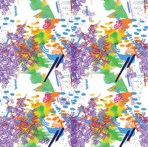 Fondo Colorido Con Puntos Manchas Tintas Rayas Zigzags Flechas Fondo — Vector de stock