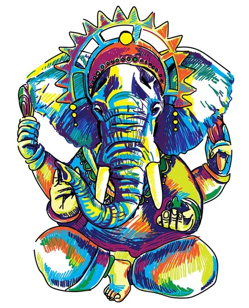 Isten Ganesh Sokszínű Stílusos Vázlat Elefánt Fej Nirvana Nyomtatás Jóga — Stock Vector