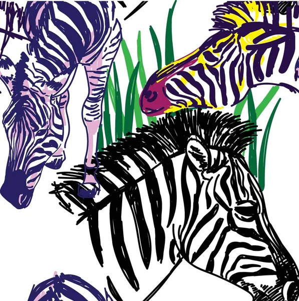 Bezszwowy Wzór Zebrą Wielobarwne Konie Zebra Paski Pop Art Stylowe — Wektor stockowy