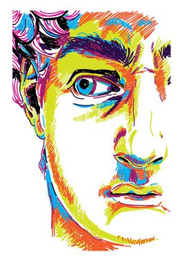 Yunan heykel genç adam. Yunan heykeli Yenileme, ünlü heykel. Çizim işaretleri, pop art. Şık poster.