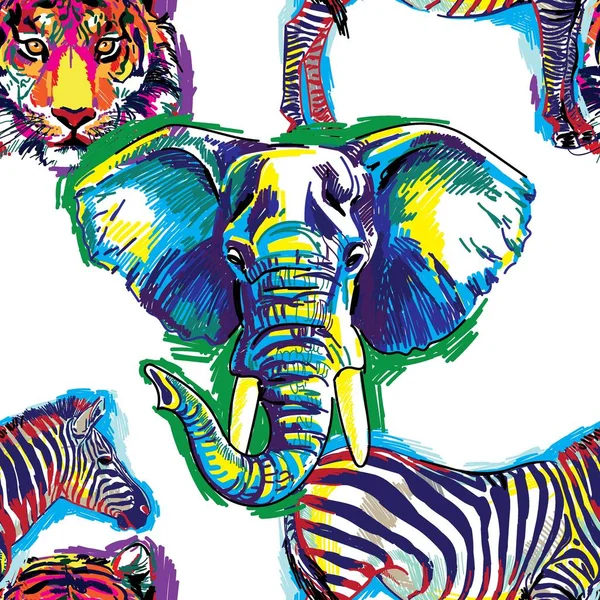 Fundo Elegante Com Animais Padrão Sem Costura Elefante Tigre Zebra —  Vetores de Stock