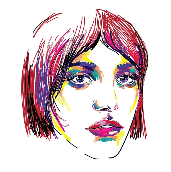 Una Chica Con Pelo Color Chica Moderna Con Maquillaje Dibujo — Archivo Imágenes Vectoriales