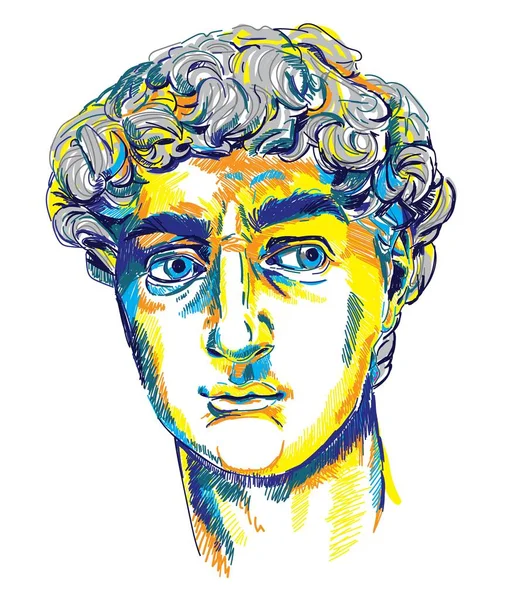希腊雕塑年轻人 希腊雕像更新 著名的雕塑 绘图标记 流行艺术 时尚海报 — 图库矢量图片