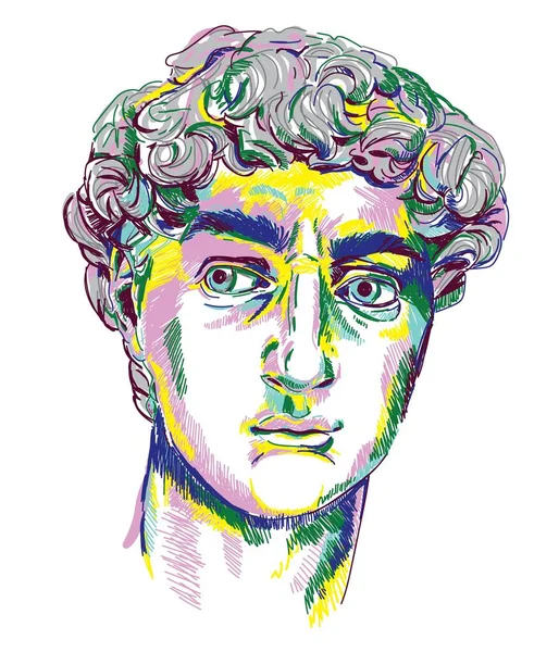 ギリシャの彫刻青年ギリシャの彫像リニューアル 有名な彫刻 描画マーカー ポップアート スタイリッシュなポスター — ストックベクタ