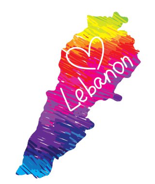 Düz ülke maplebanon. Çok renkli çizim işaretleri. Parlak renkler.