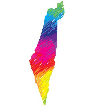 Düz ülke haritasıİsrail. Çok renkli çizim işaretleri. Parlak renkler.