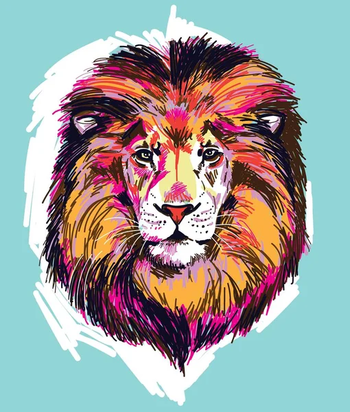 Der Kopf Eines Löwen Buntes Pop Art Muster Heller Druck — Stockvektor