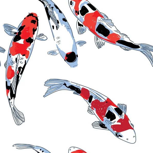Бесшовный Рисунок Карпами Кои Рыба Пруду Многоцветные Карпы Стильный Узор — стоковый вектор