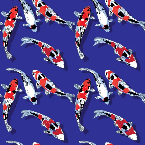Koi sazanları ile dikişsiz desen. Gölde balık. Çok renkli sazanlar. Şık desen, Japon deseni.
