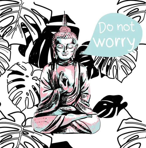 Cetakan Bergaya Dengan Buddha Jangan Khawatir Semuanya Akan Baik Baik - Stok Vektor