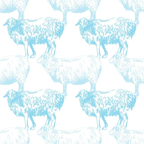 Бесшовный Рисунок Овцами Шерсть Пряжа Дизайн Рисунок Вручную Винтажном Стиле — стоковый вектор