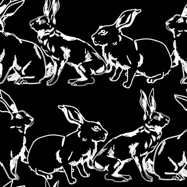 Безшовний Візерунок Зайцями Кроликами Малюнок Вручну Нерухомому Стилі Фон Тваринами — стоковий вектор